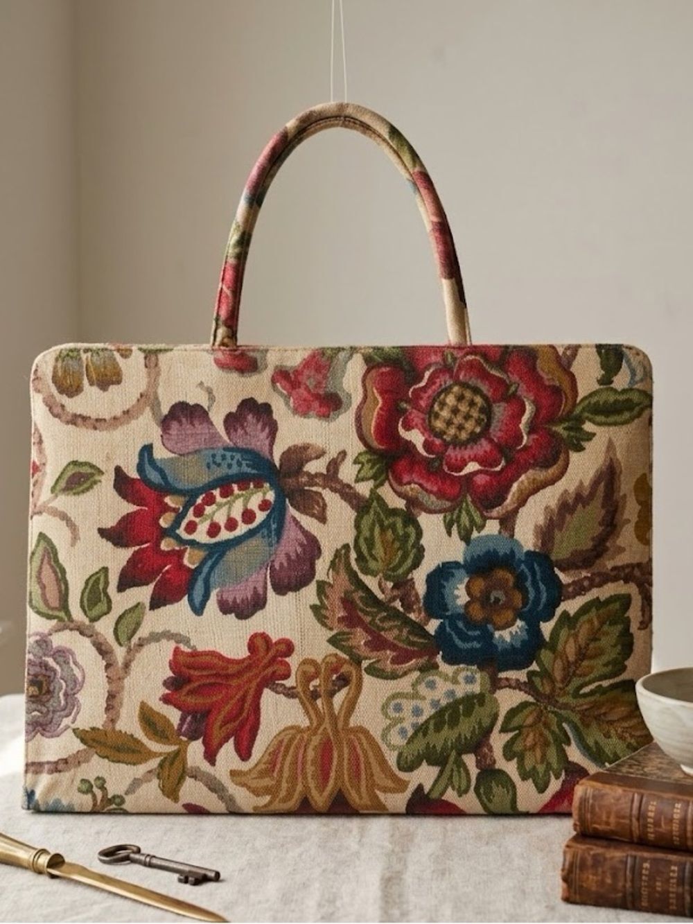 Vintage Floral Tapestry Canvas Tote Bag in Multicolor